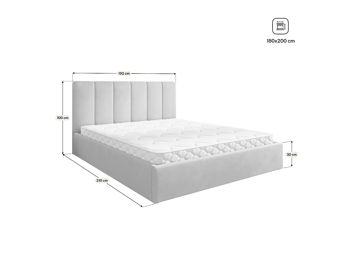 Gestoffeerd bed NEMIS 180x200 cm - Fluwelen stof - Grijs