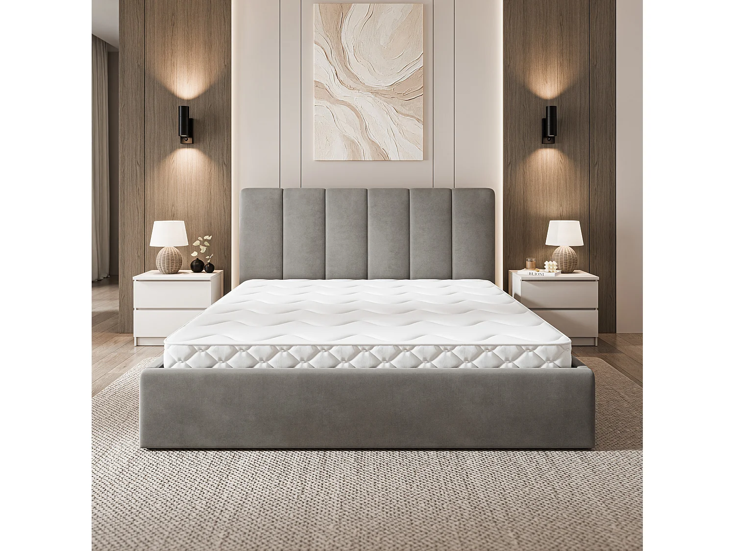 Gestoffeerd bed NEMIS 180x200 cm - Fluwelen stof - Grijs