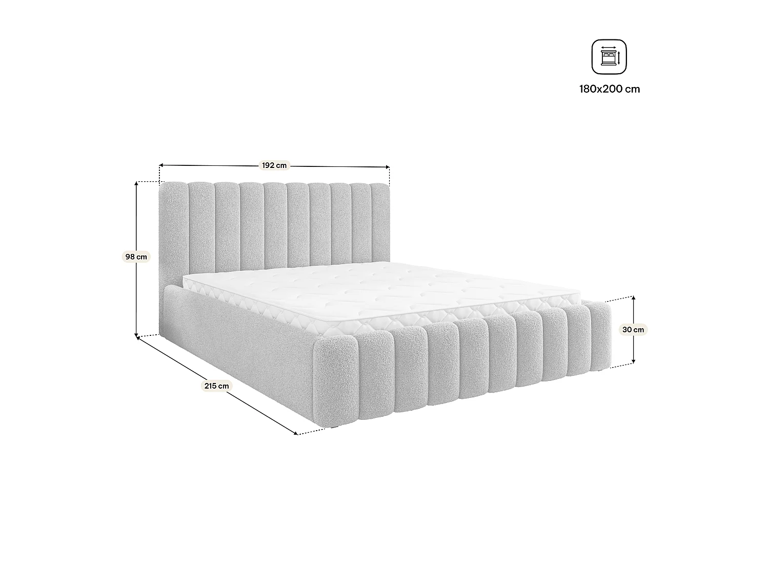Gestoffeerd bed DINESE 180x200 cm - Bouclé stof - Beige