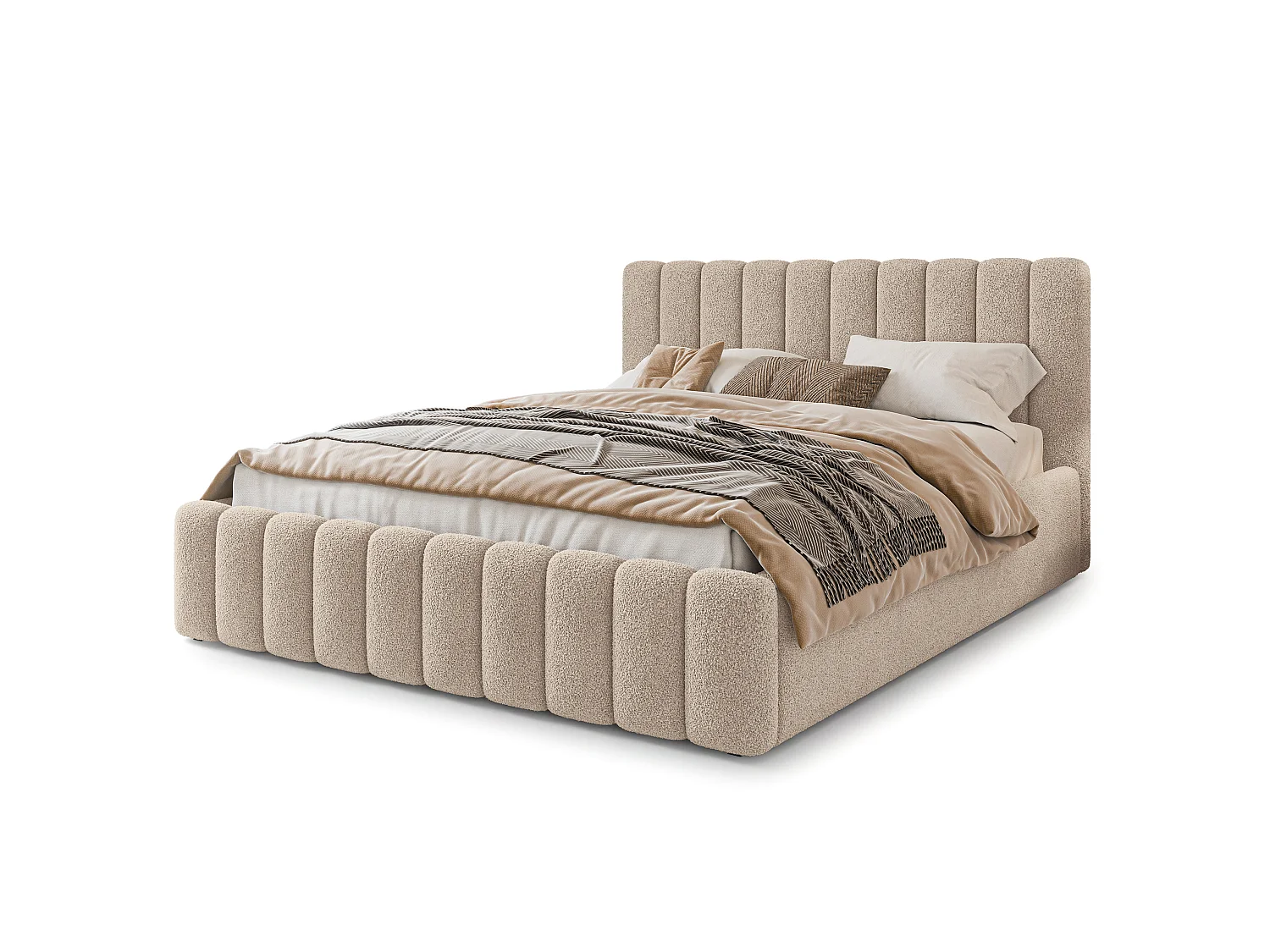 Gestoffeerd bed DINESE 180x200 cm - Bouclé stof - Beige