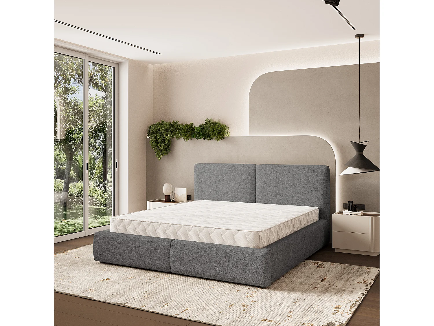 Gestoffeerd bed FELURO 180x200 cm - Geweven stof - Grijs