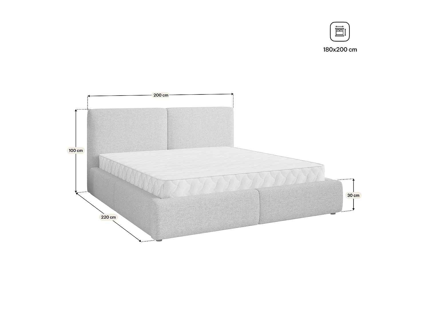 Gestoffeerd bed FELURO 180x200 cm - Geweven stof - Grijs