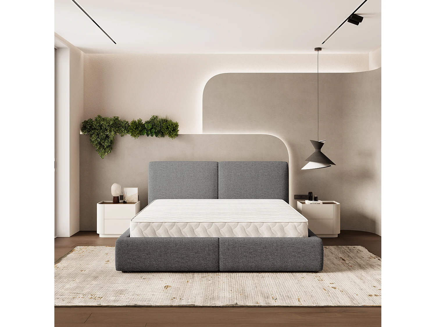 Gestoffeerd bed FELURO 180x200 cm - Geweven stof - Grijs