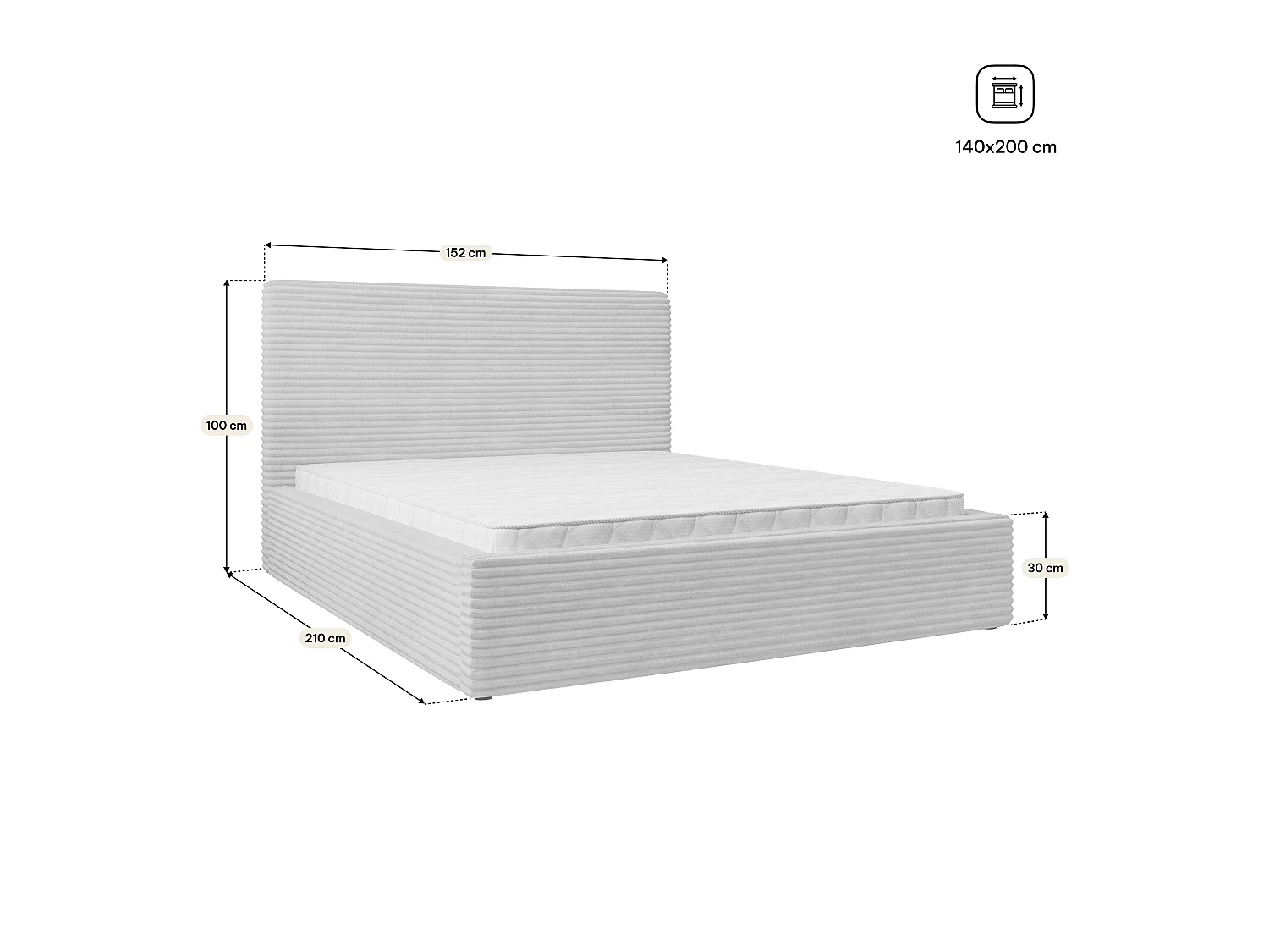 Gestoffeerd bed MIRETTI 140x200 cm - Corduroy stof - Flessengroen