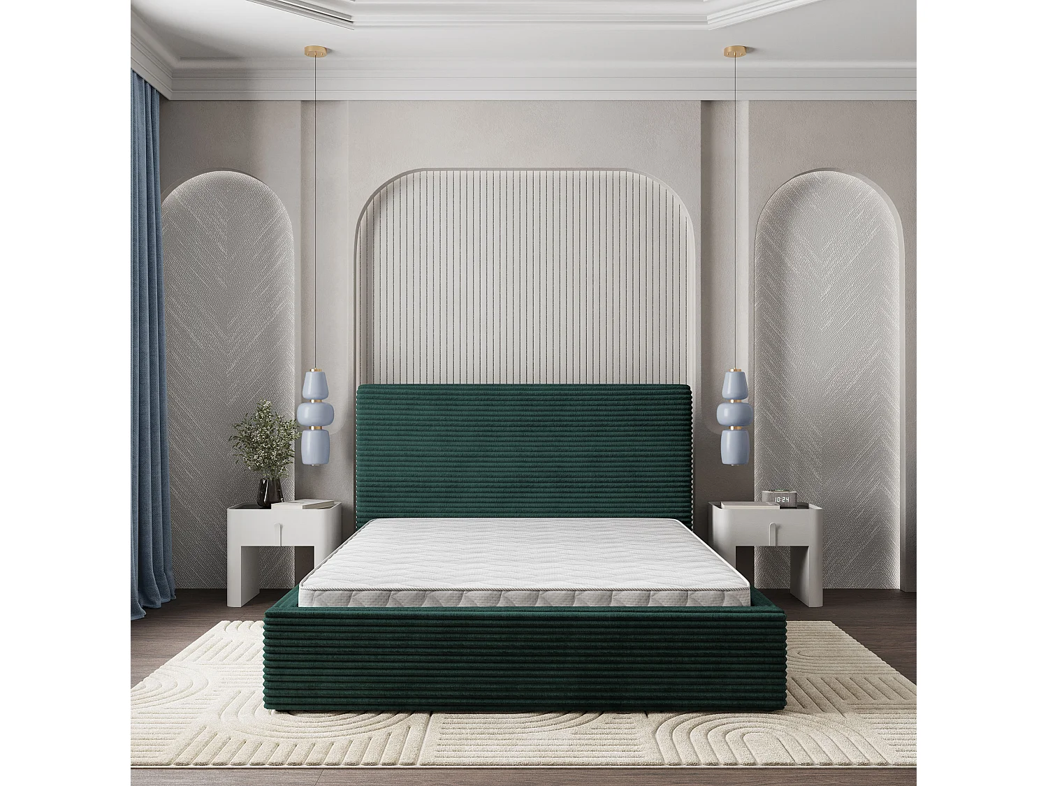 Gestoffeerd bed MIRETTI 140x200 cm - Corduroy stof - Flessengroen