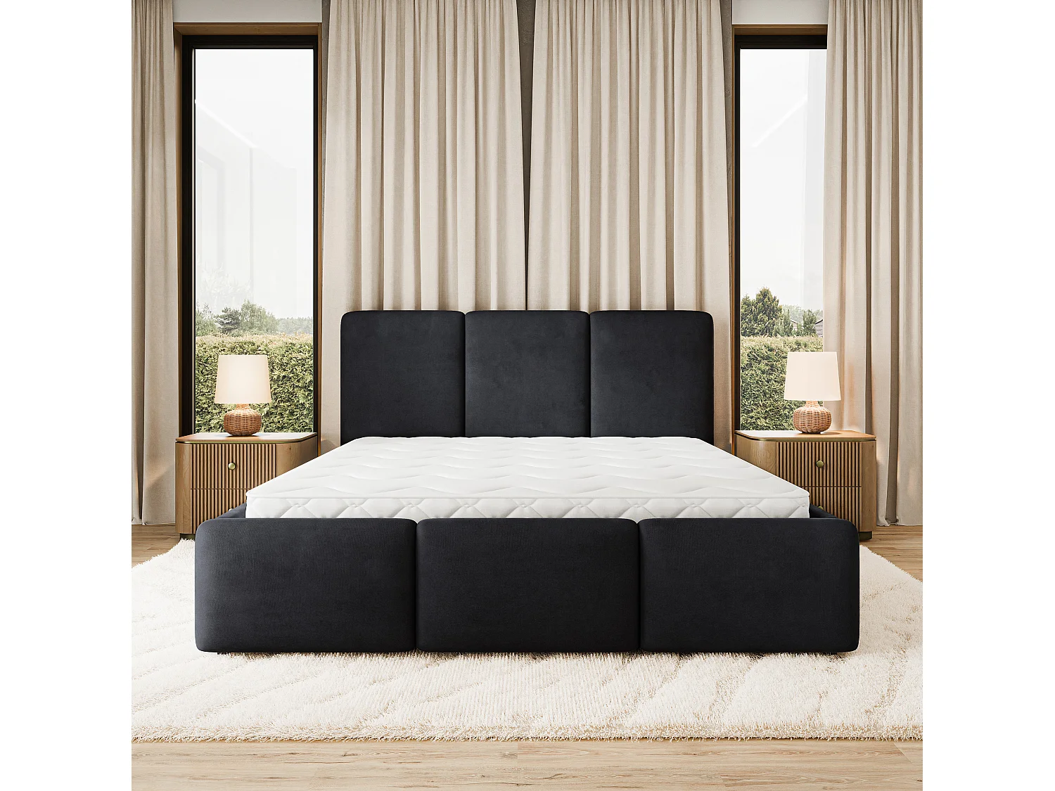 Gestoffeerd bed MORENA 160x200 cm - Fluwelen stof - Zwart