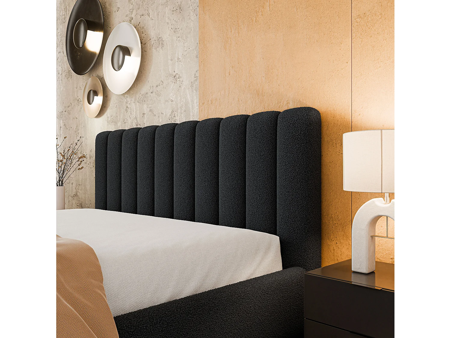 Gestoffeerd bed DINESE 180x200 cm - Bouclé stof - Zwart