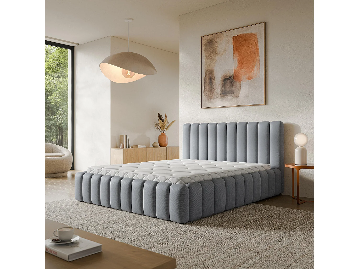 Gestoffeerd bed TEBA 180x200 cm - Pluche stof - Grijs