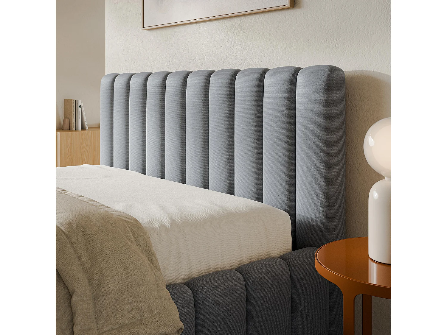 Gestoffeerd bed TEBA 180x200 cm - Pluche stof - Grijs