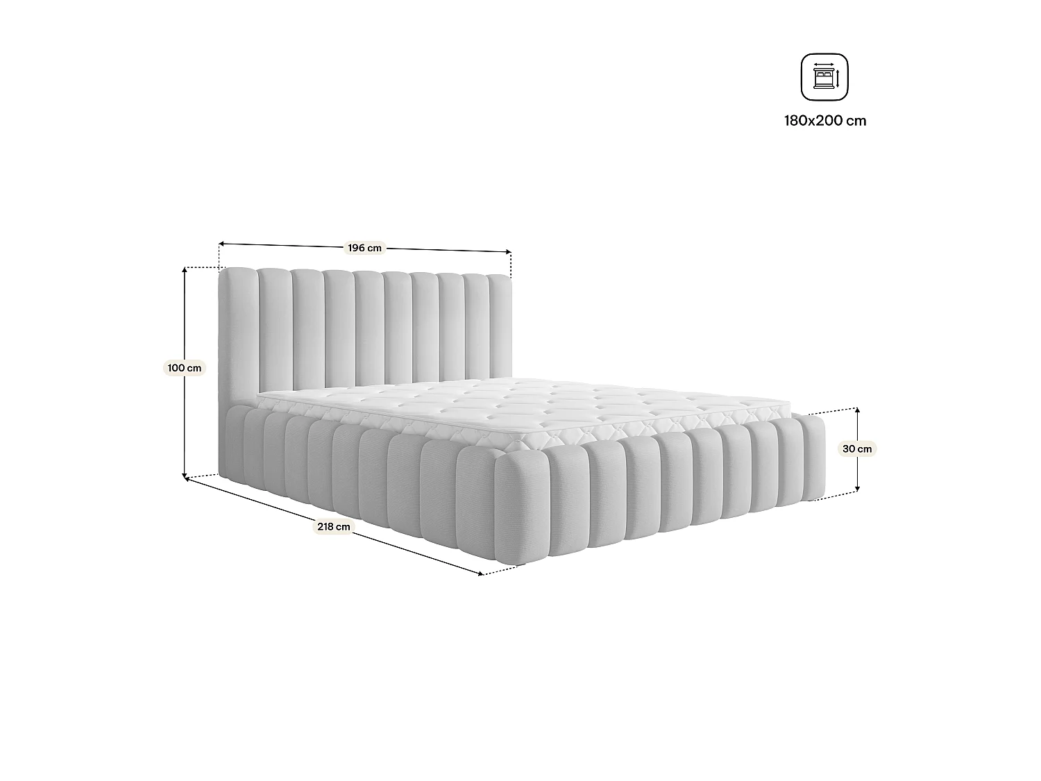 Gestoffeerd bed TEBA 180x200 cm - Pluche stof - Grijs