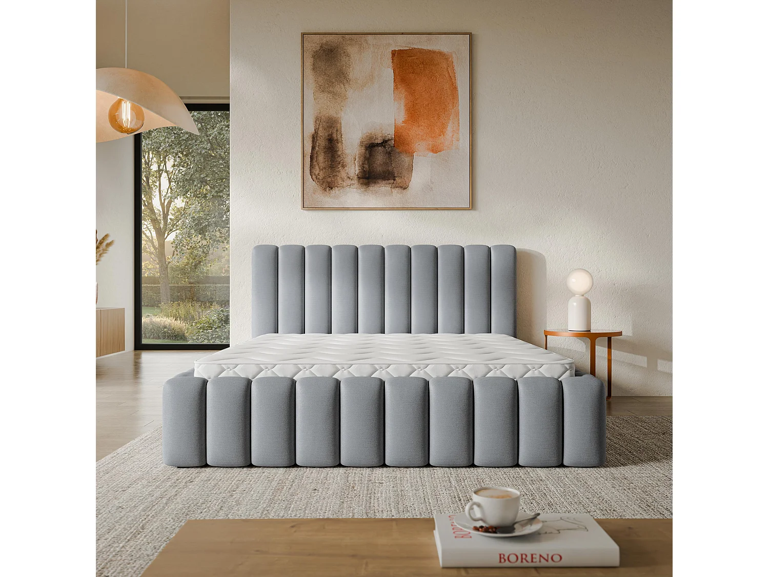 Gestoffeerd bed TEBA 180x200 cm - Pluche stof - Grijs
