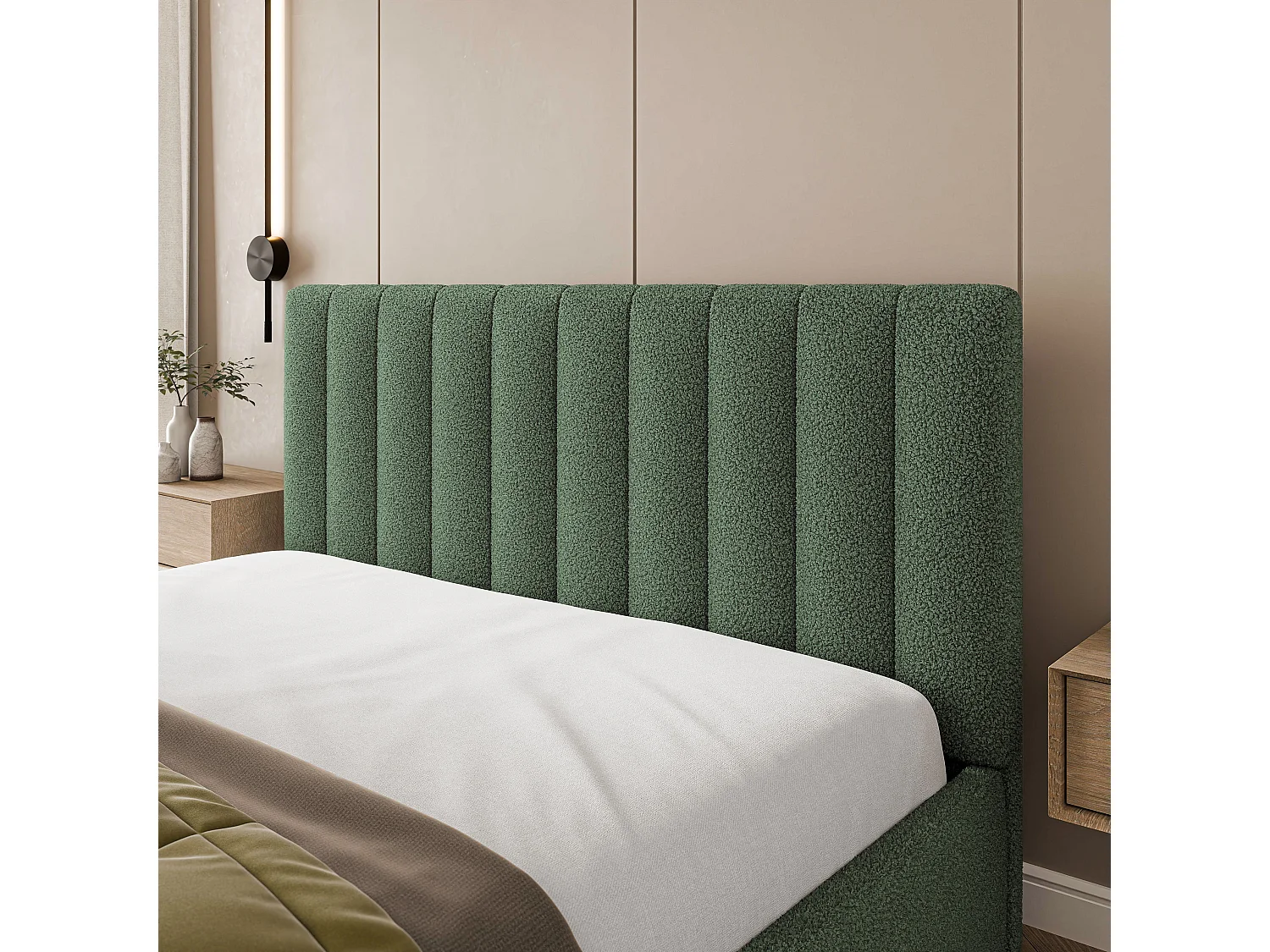 Gestoffeerd bed DEMERA 200x200 cm - Bouclé stof - Groen