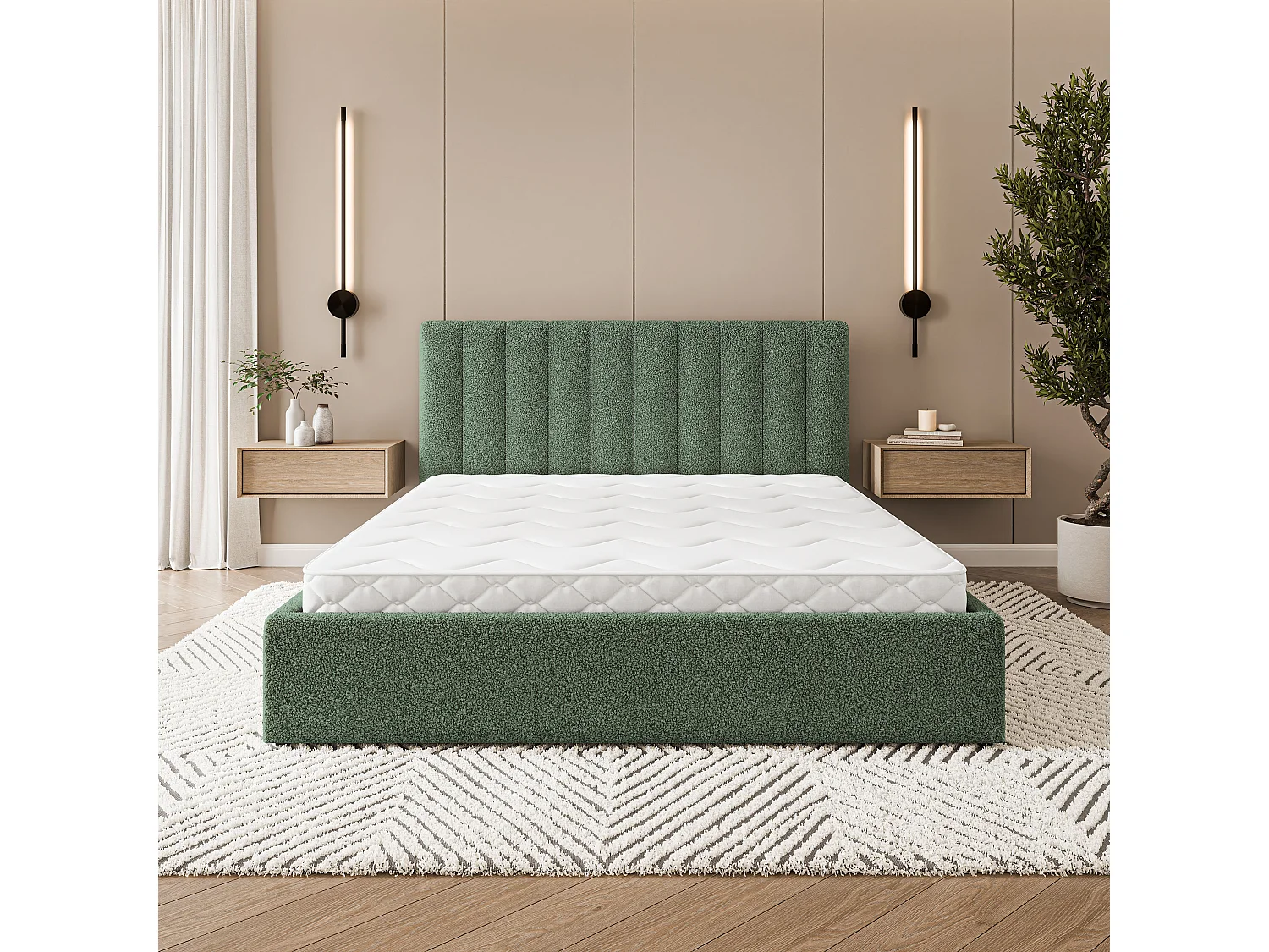Gestoffeerd bed DEMERA 200x200 cm - Bouclé stof - Groen