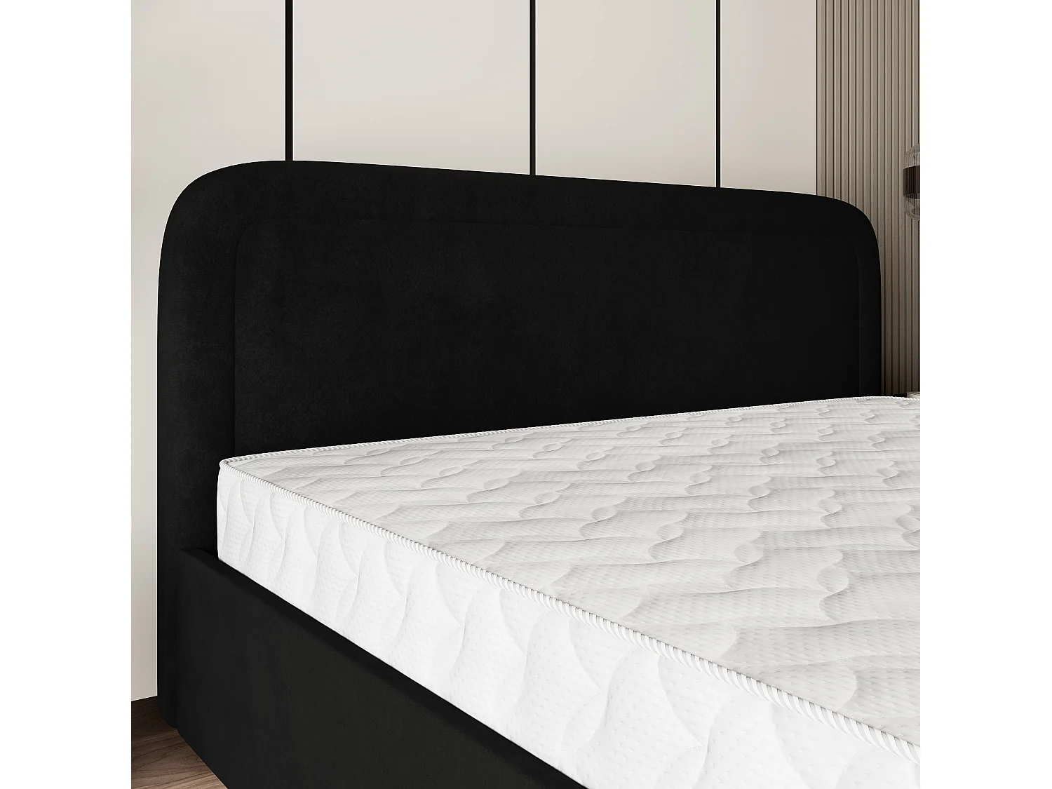 Gestoffeerd bed BENIRA 180x200 cm - Pluche stof - Zwart