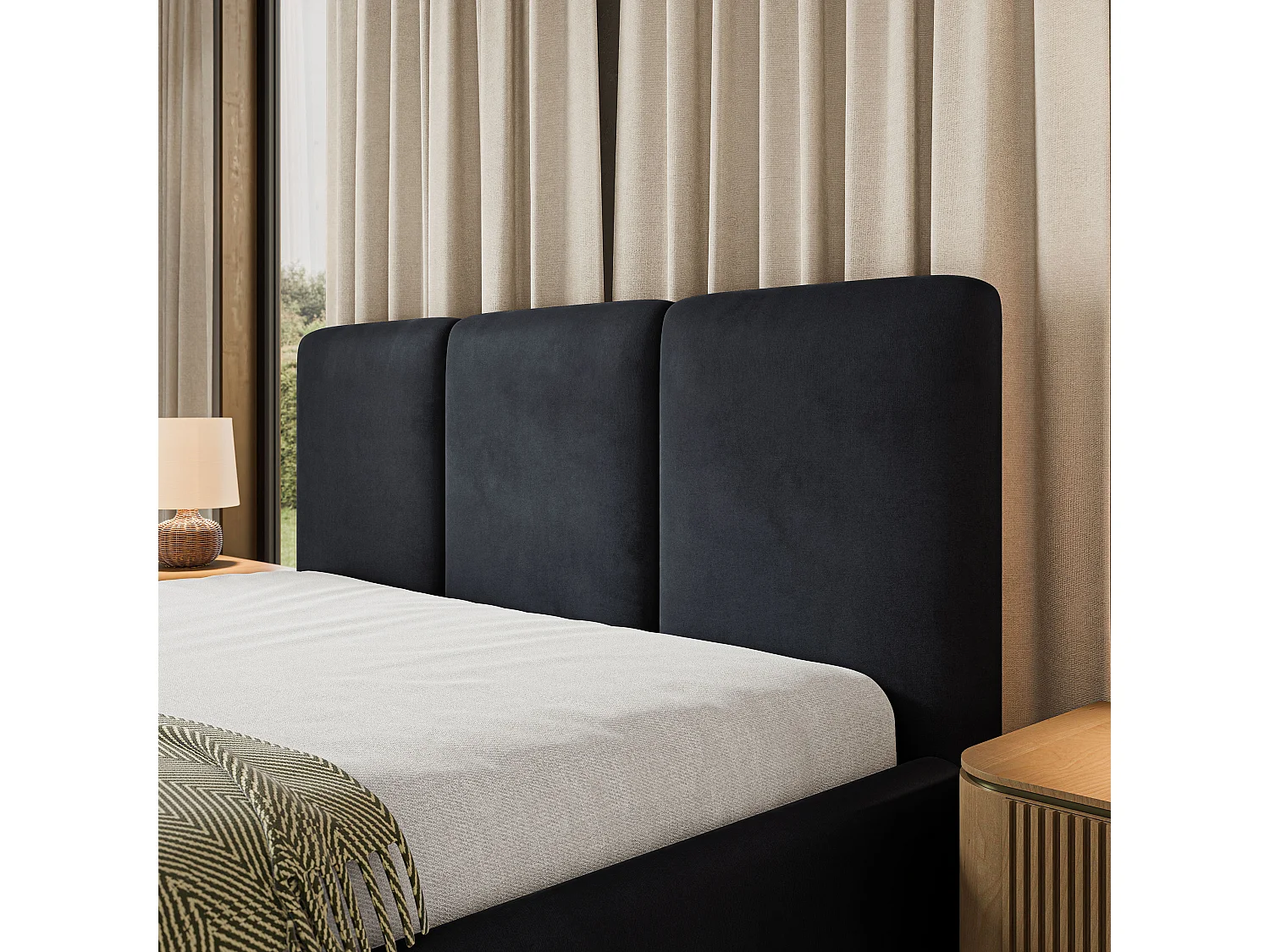 Gestoffeerd bed MORENA 180x200 cm - Fluwelen stof - Zwart