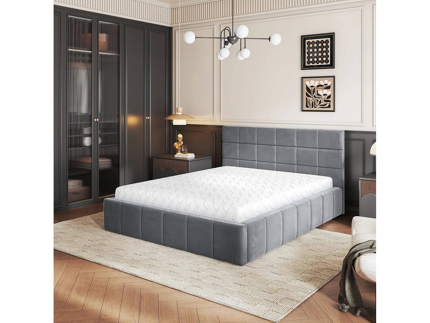 Gestoffeerd bed VERTO 180x200 cm - Pluche stof - Grijs