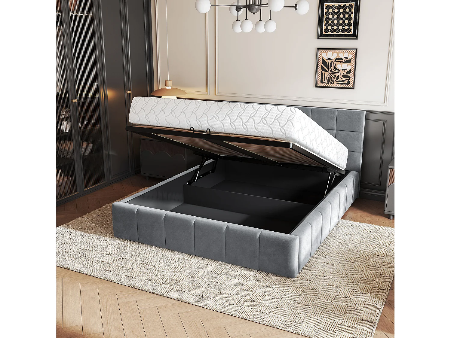 Gestoffeerd bed VERTO 180x200 cm - Pluche stof - Grijs
