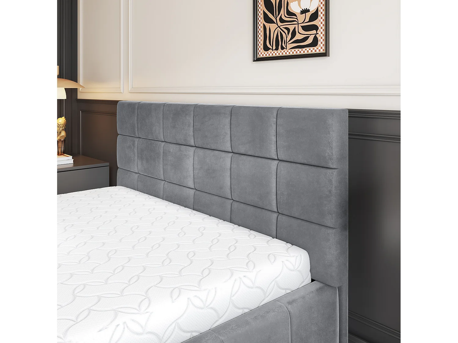 Gestoffeerd bed VERTO 180x200 cm - Pluche stof - Grijs