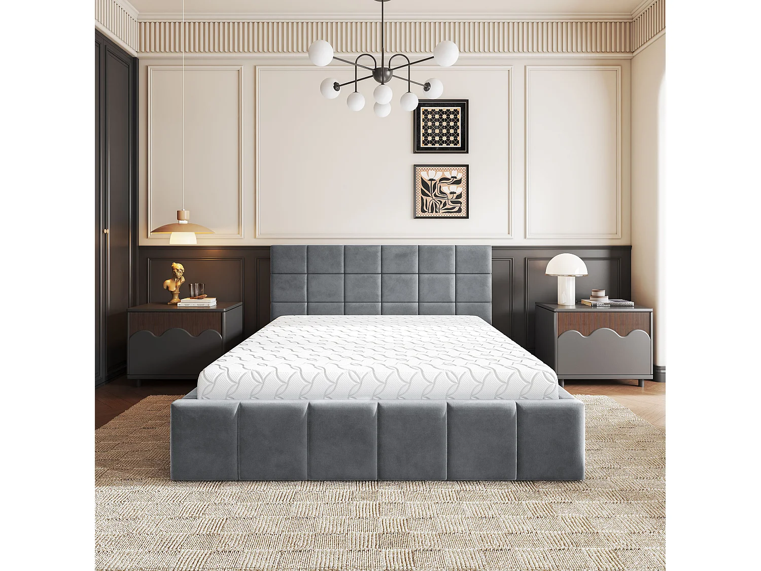 Gestoffeerd bed VERTO 180x200 cm - Pluche stof - Grijs