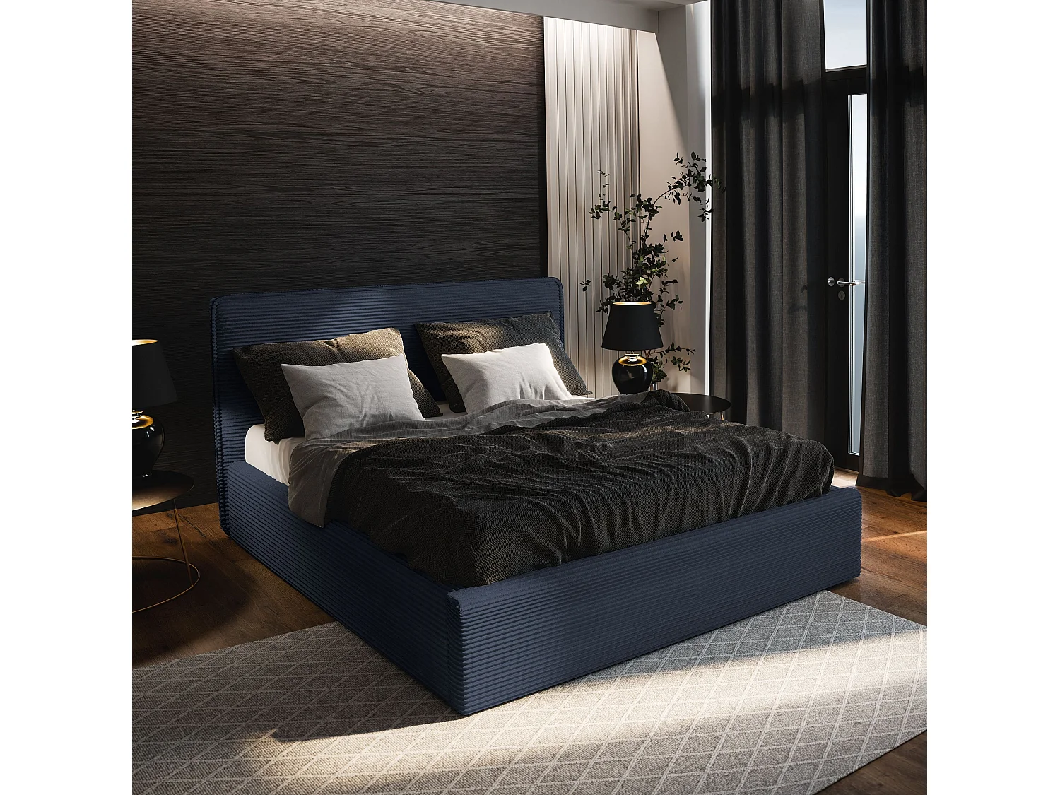 Gestoffeerd bed PARMA 200x200 cm - Corduroy stof - Blauw