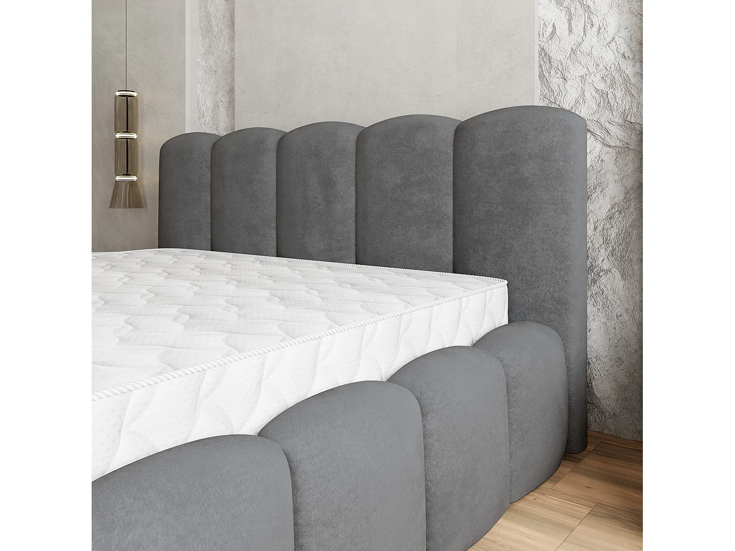 Gestoffeerd bed FALINA 180x200 cm - Pluche stof - Grijs