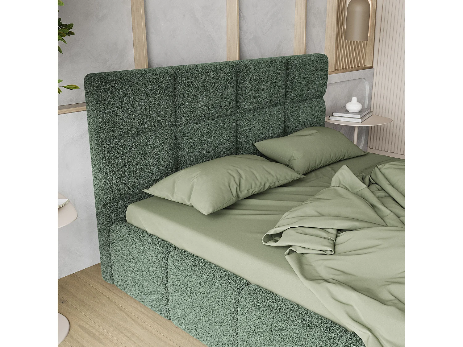 Gestoffeerd bed COMO 160x200 cm - Bouclé stof - Groen