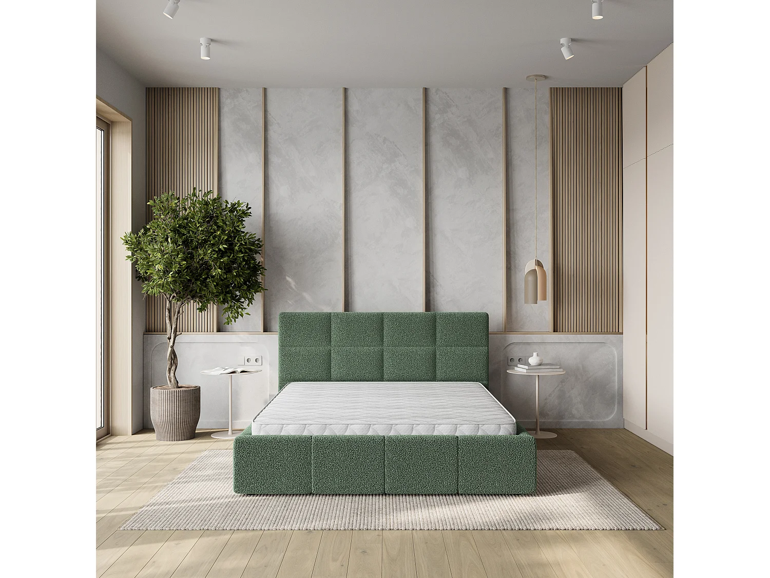 Gestoffeerd bed COMO 160x200 cm - Bouclé stof - Groen
