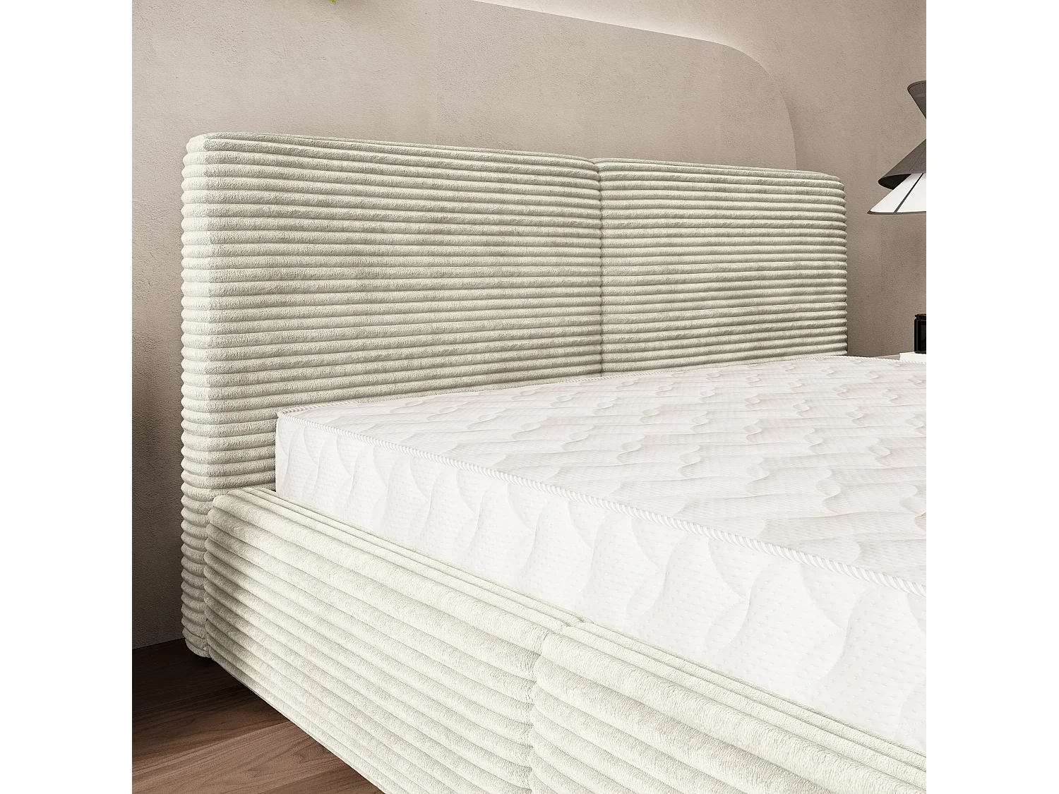 Gestoffeerd bed FELURO 140x200 cm - Corduroy stof - Lichtgrijs