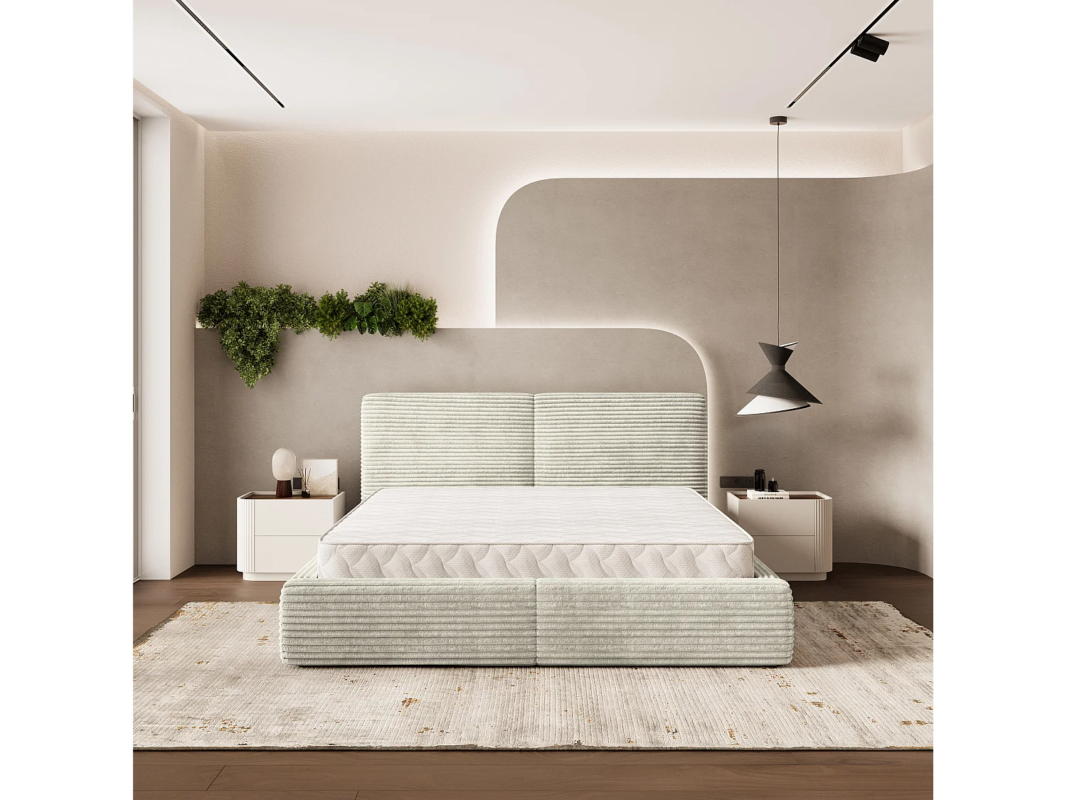 Gestoffeerd bed FELURO 140x200 cm - Corduroy stof - Lichtgrijs