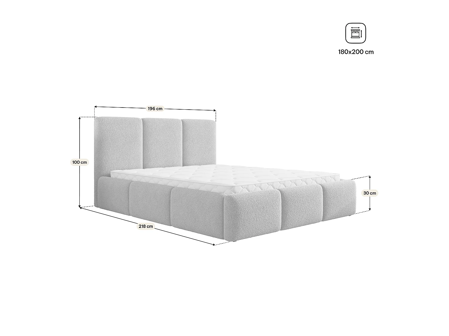 Gestoffeerd bed ARSIL 180x200 cm - Bouclé stof - Lichtgrijs