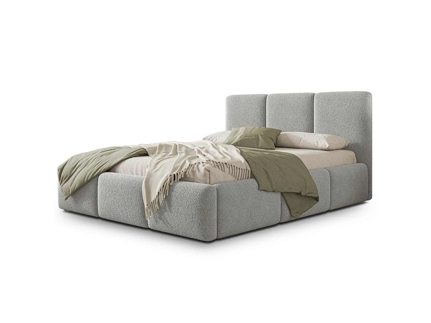 Gestoffeerd bed ARSIL 180x200 cm - Bouclé stof - Lichtgrijs