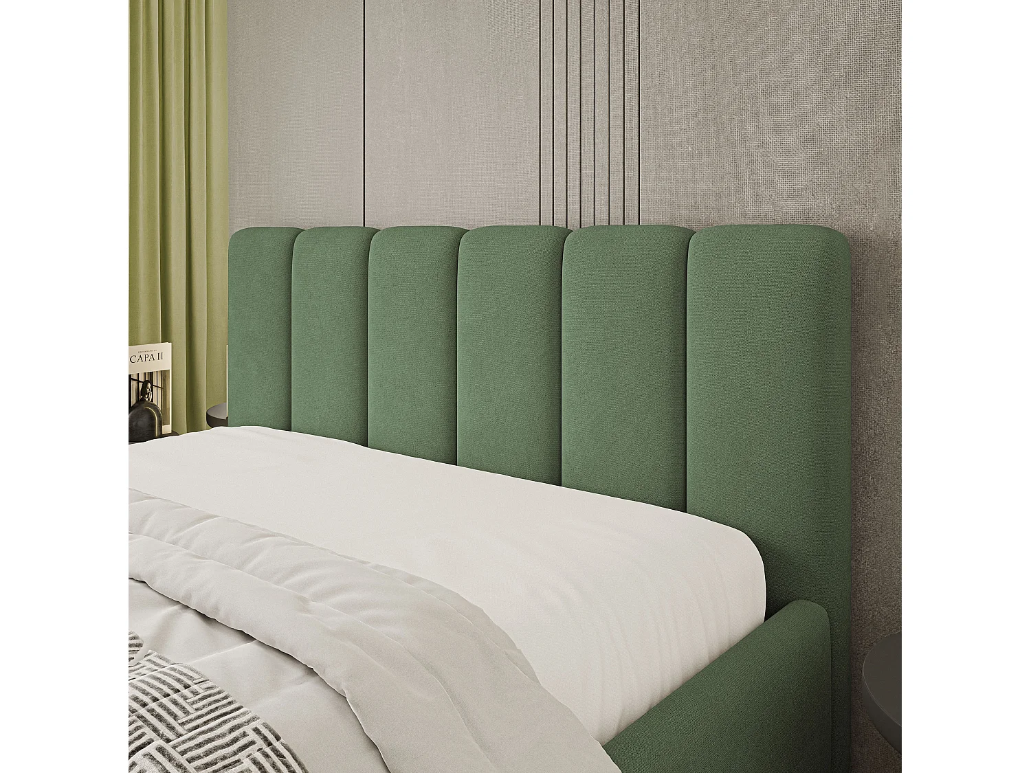 Gestoffeerd bed ATTORA 160x200 cm - Geweven stof - Groen