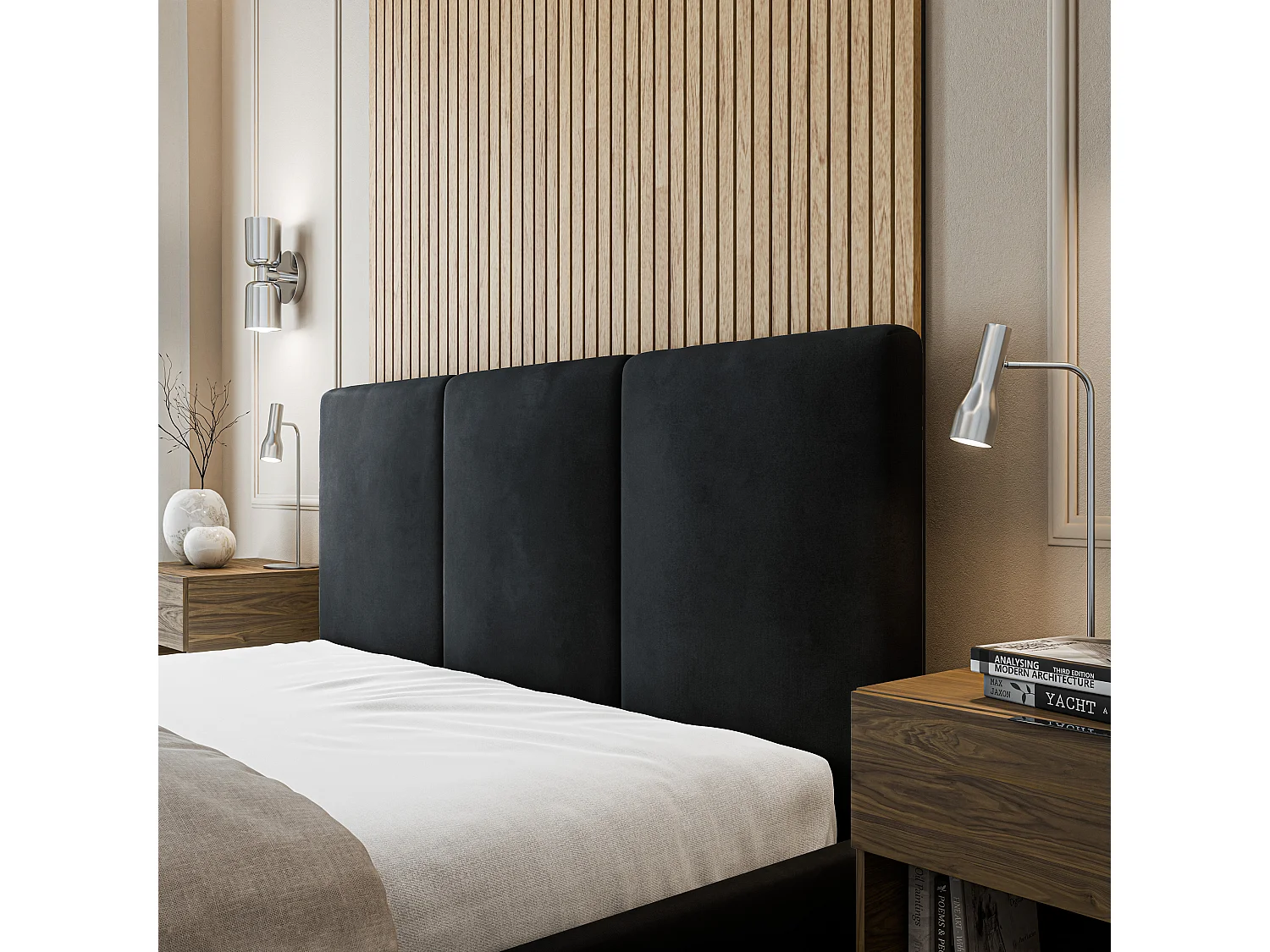 Gestoffeerd bed AZURI 140x200 cm - Fluwelen stof - Zwart