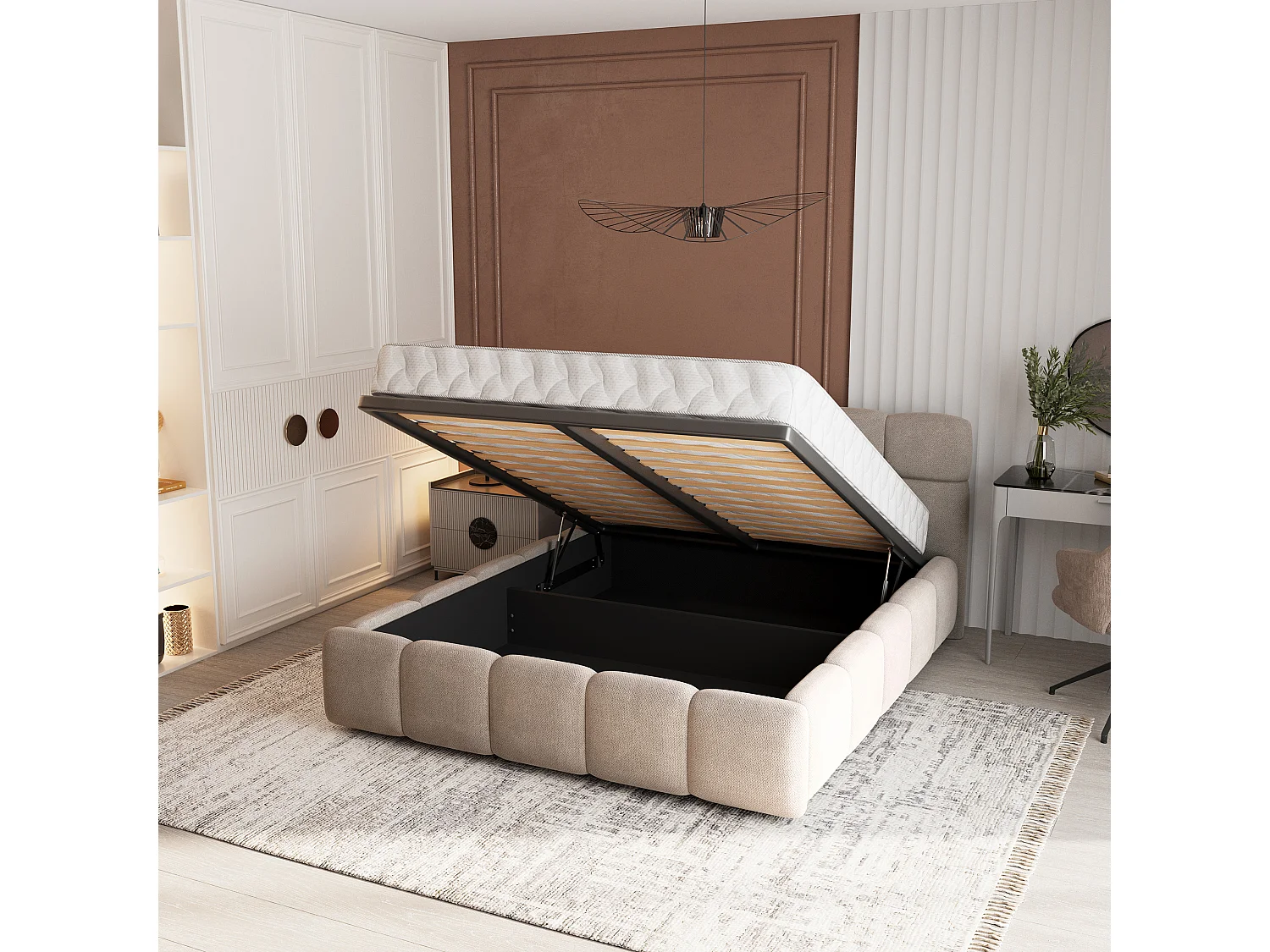 Gestoffeerd bed FARU 180x200 cm - Geweven stof - Beige