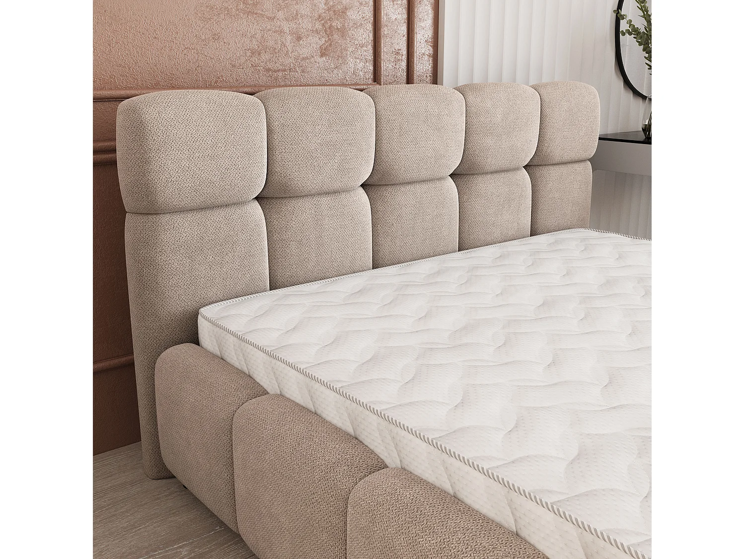 Gestoffeerd bed FARU 180x200 cm - Geweven stof - Beige