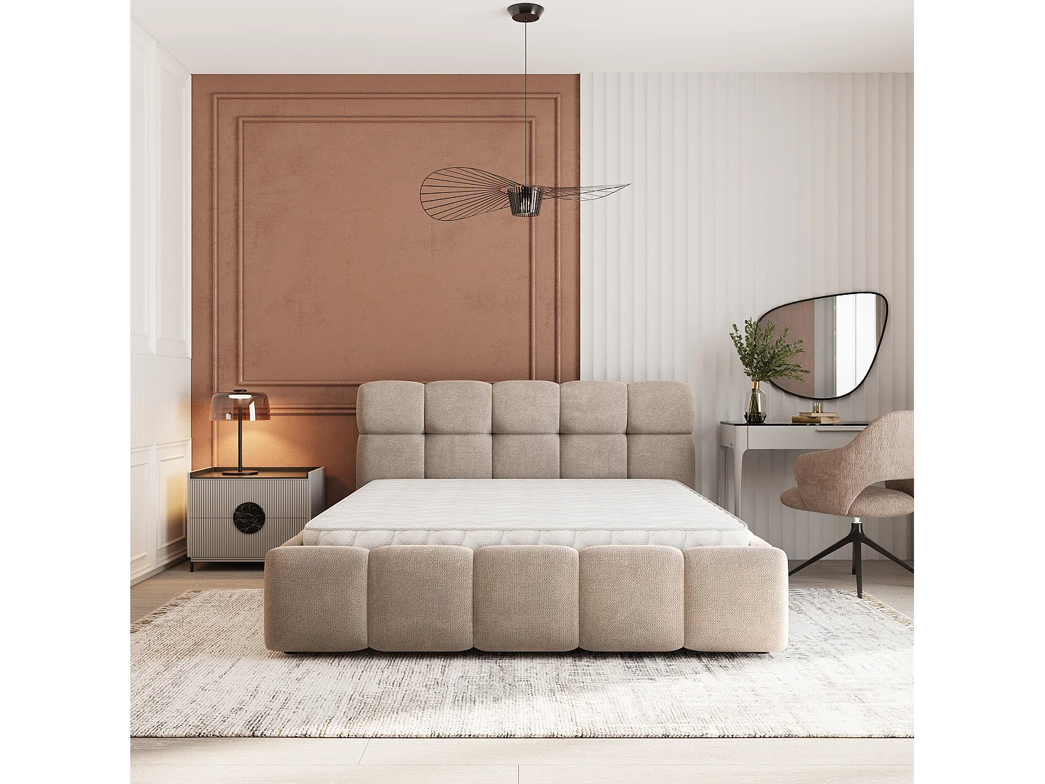 Gestoffeerd bed FARU 180x200 cm - Geweven stof - Beige
