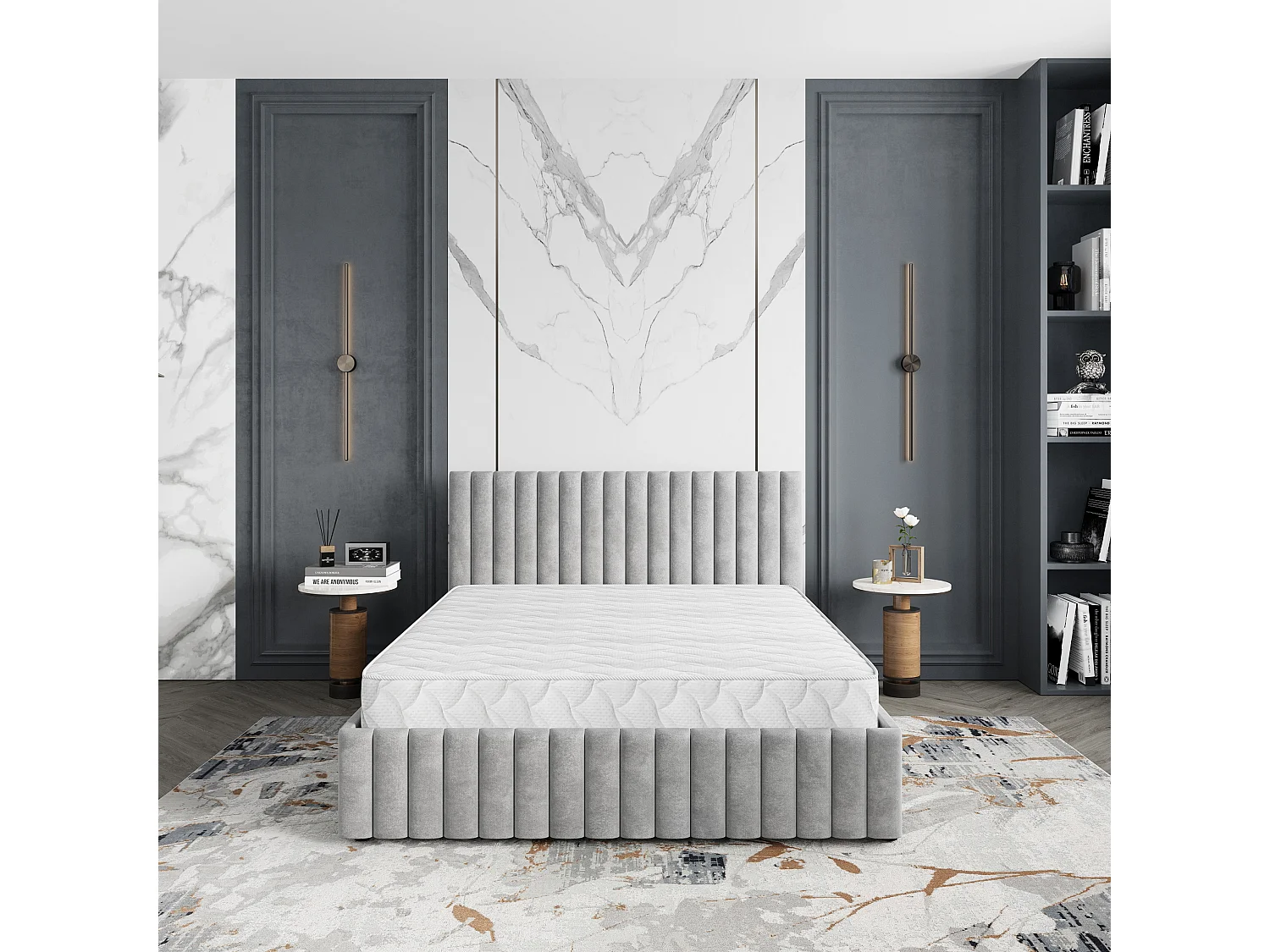 Gestoffeerd bed CARMIA 180x200 cm - Pluche stof - Lichtgrijs