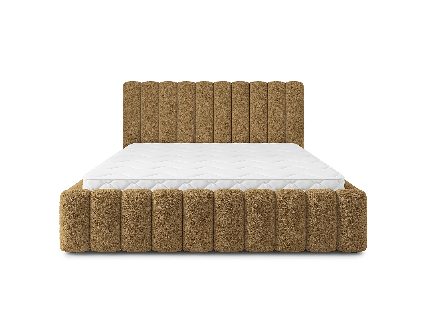 Lit Coffre DINESE 140x200 cm - Tissu bouclé - Miel