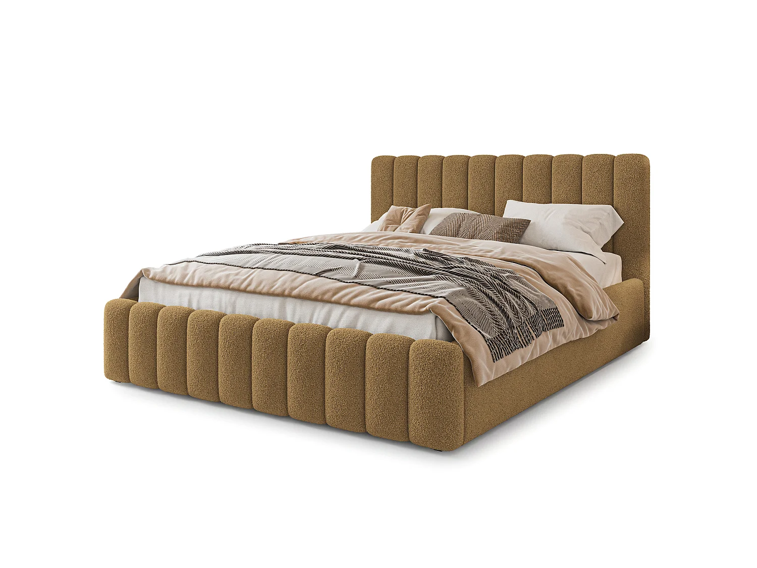 Lit Coffre DINESE 140x200 cm - Tissu bouclé - Miel
