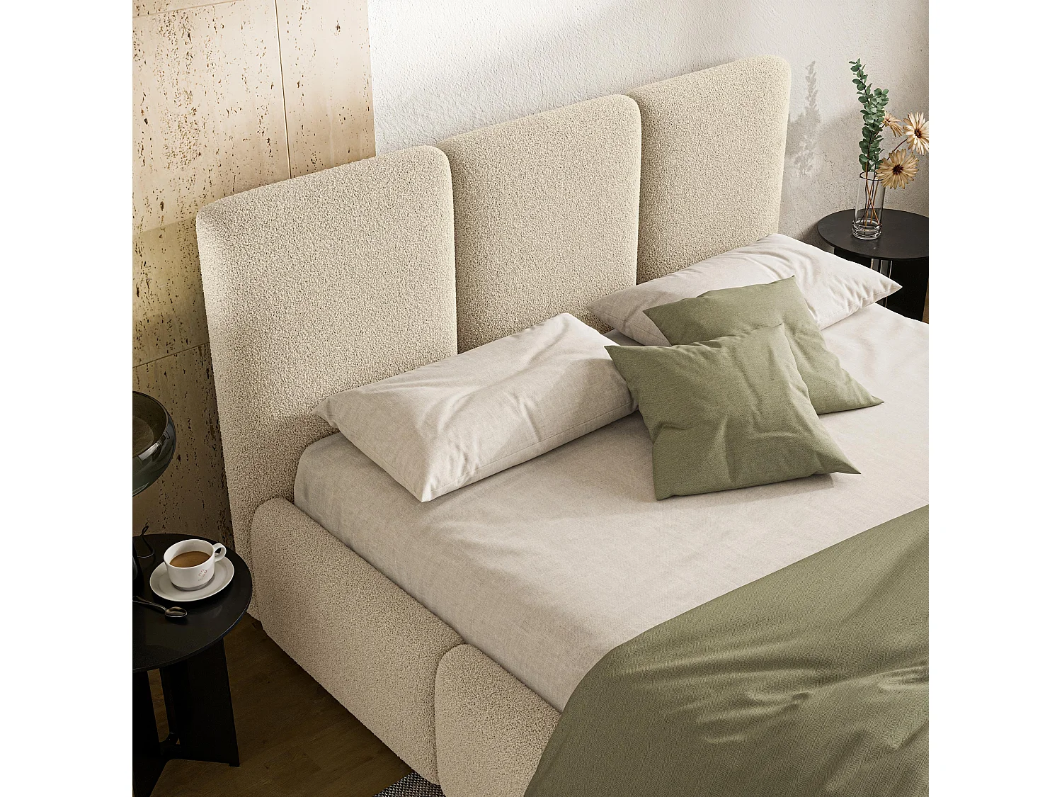 Gestoffeerd bed ARSIL 180x200 cm - Bouclé stof - Crème