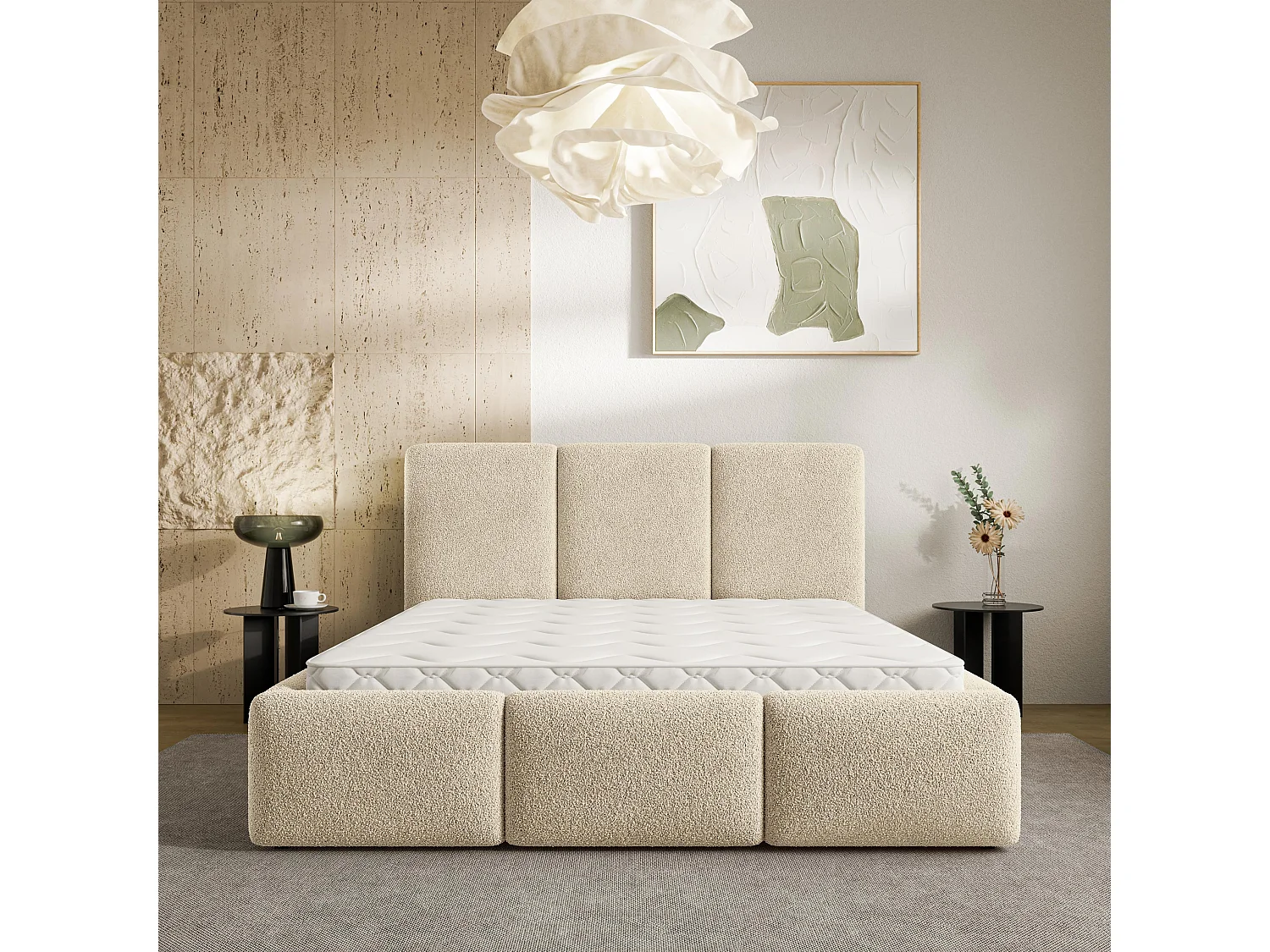 Gestoffeerd bed ARSIL 180x200 cm - Bouclé stof - Crème