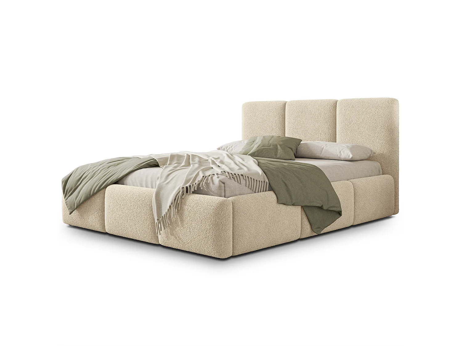 Gestoffeerd bed ARSIL 180x200 cm - Bouclé stof - Crème