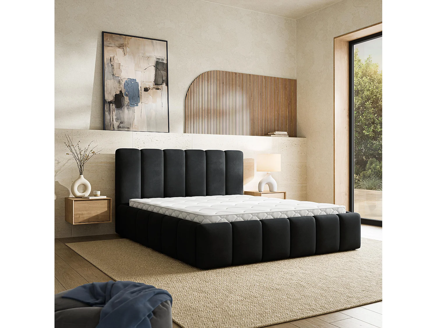 Gestoffeerd bed RANIS 120x200 cm - Fluwelen stof - Zwart