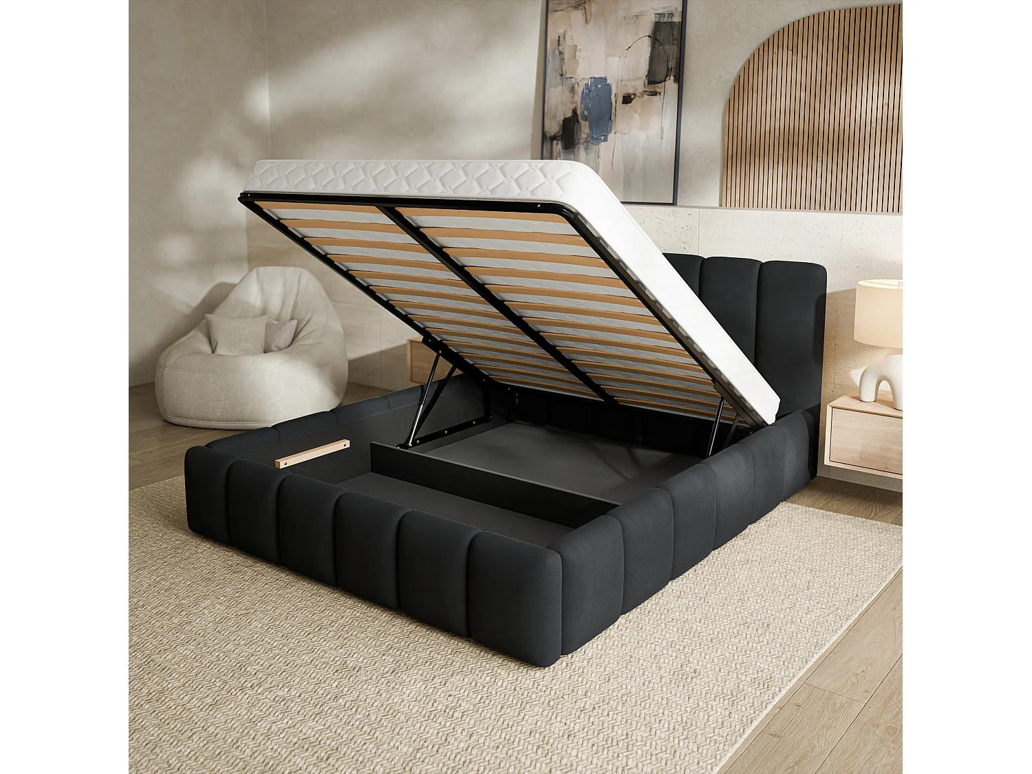 Gestoffeerd bed RANIS 120x200 cm - Fluwelen stof - Zwart