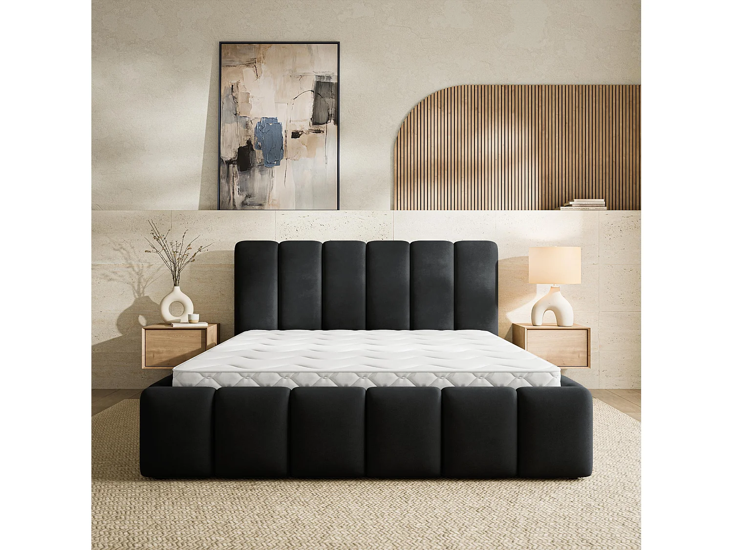 Gestoffeerd bed RANIS 120x200 cm - Fluwelen stof - Zwart