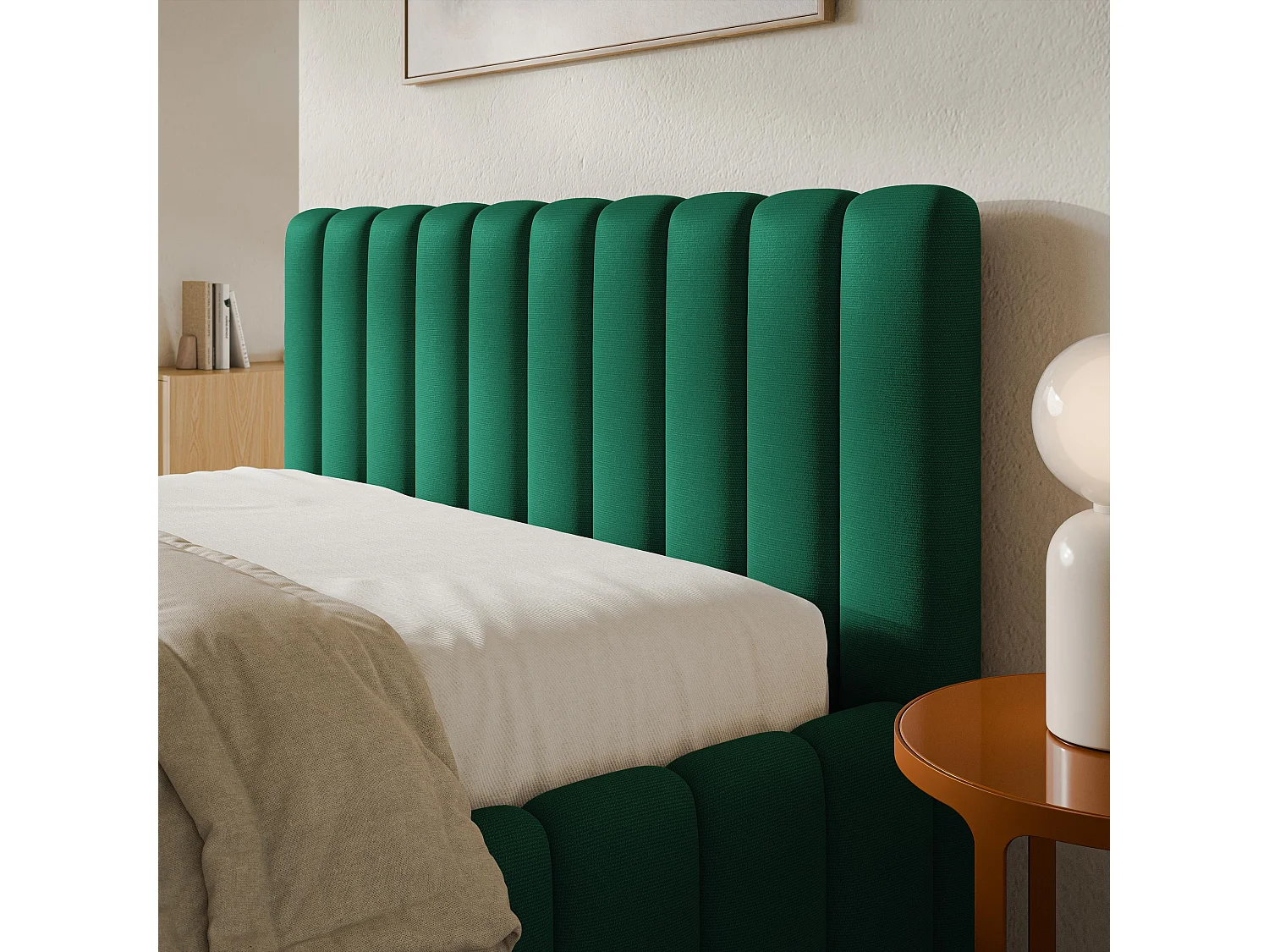 Gestoffeerd bed TEBA 160x200 cm - Pluche stof - Flessengroen