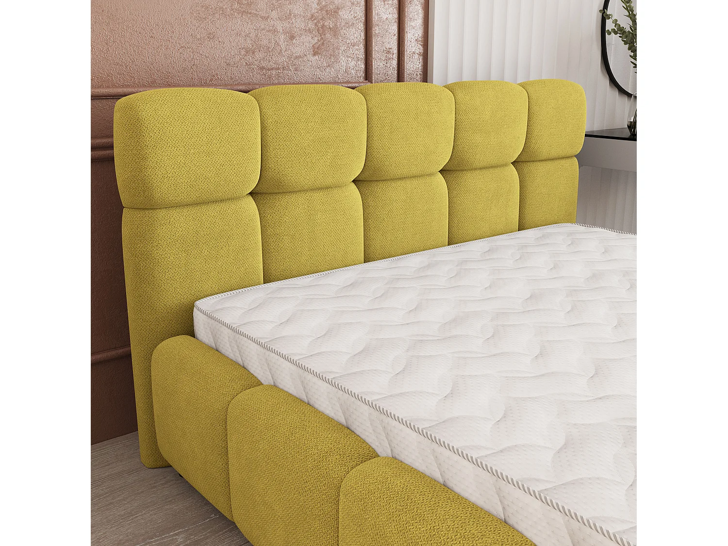 Lit Coffre FARU 160x200 cm - Tissu tissé - Jaune