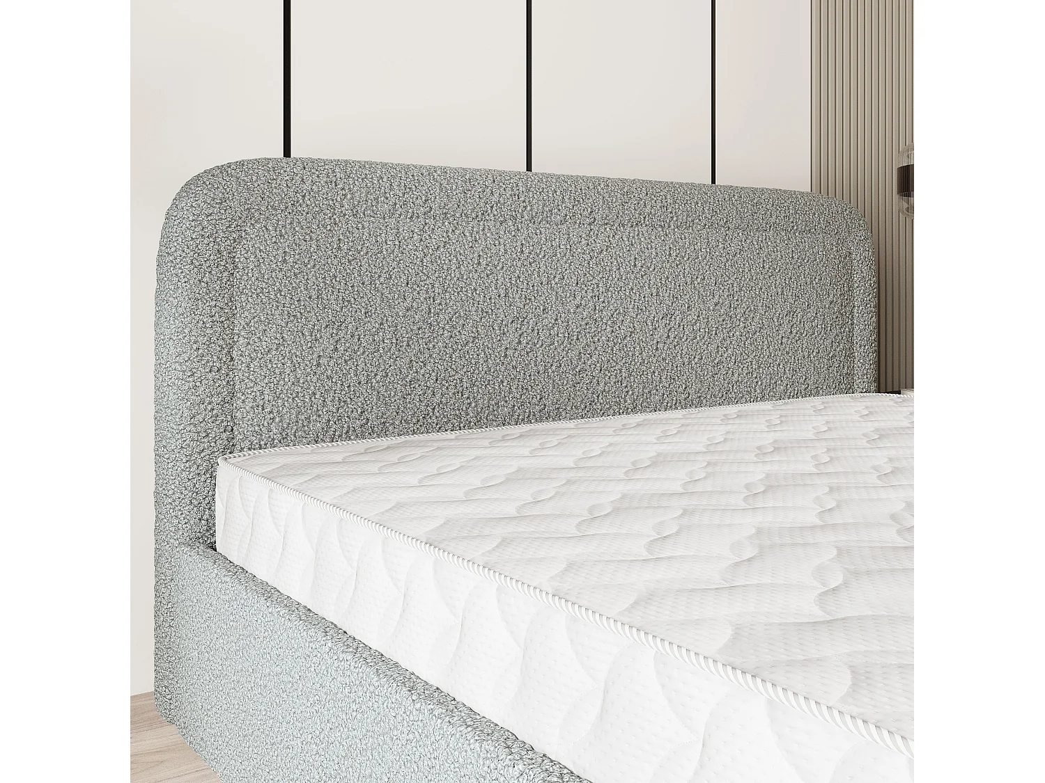 Gestoffeerd bed BENIRA 140x200 cm - Bouclé stof - Lichtgrijs