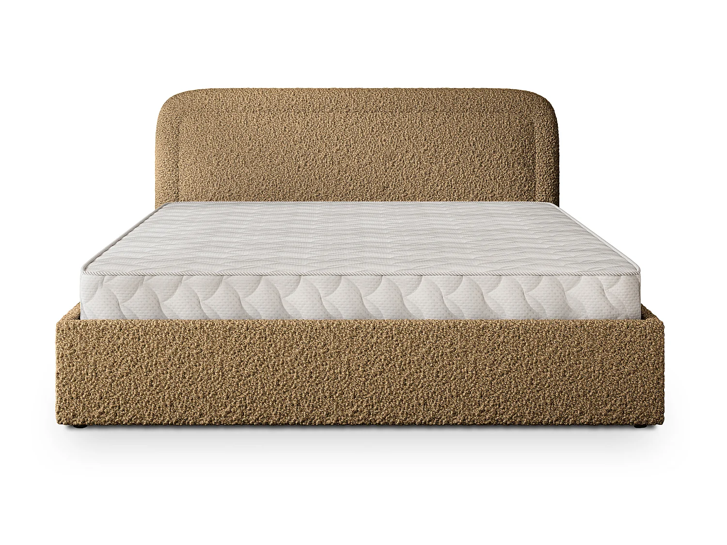 Lit Coffre BENIRA 120x200 cm - Tissu bouclé - Miel