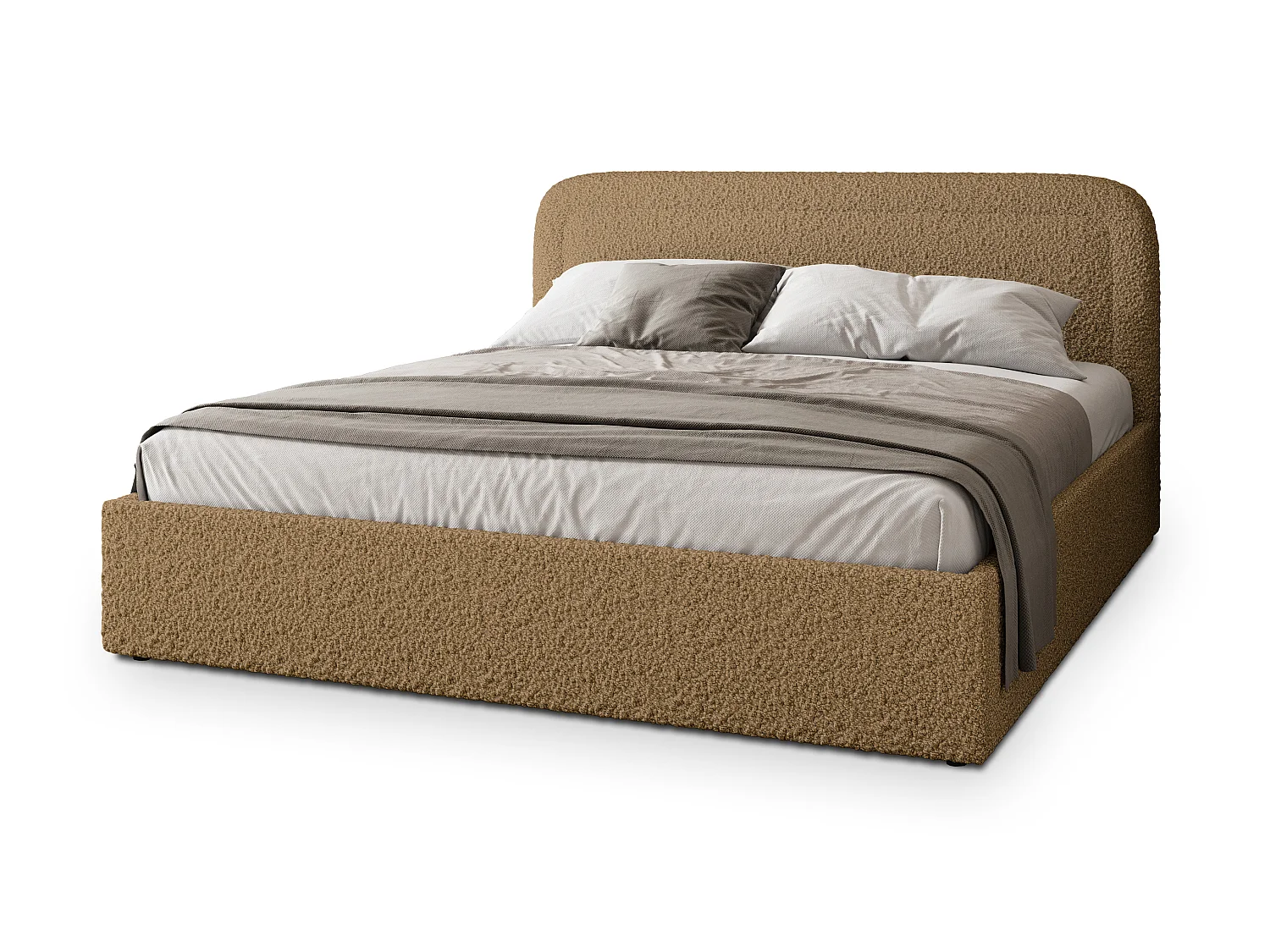 Lit Coffre BENIRA 120x200 cm - Tissu bouclé - Miel